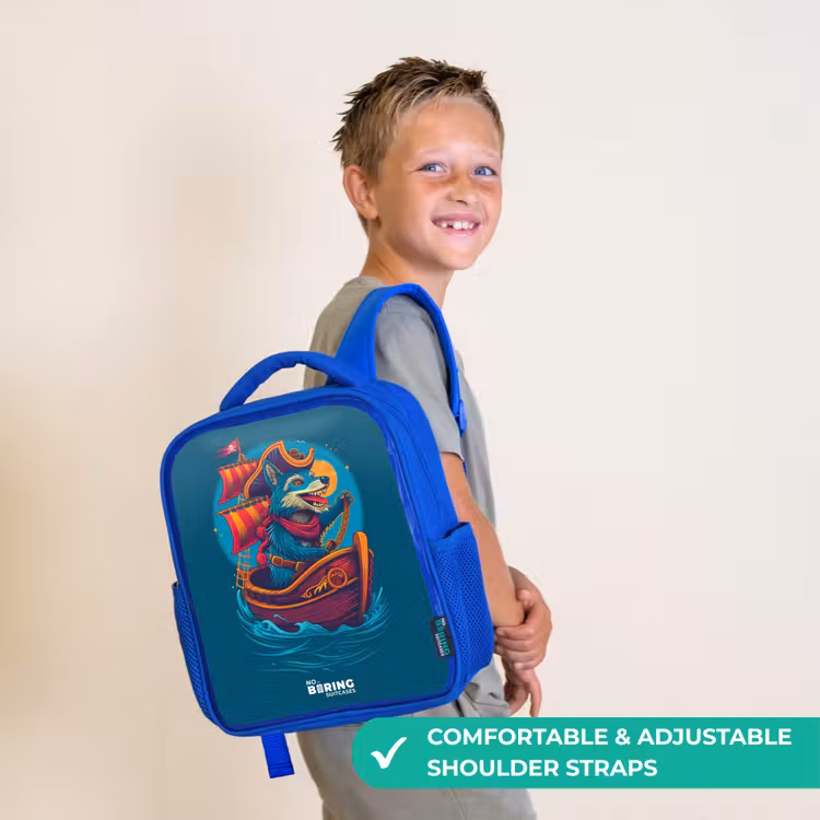 Kids backpack - Blue - Pirate raccoon on a boat — 4