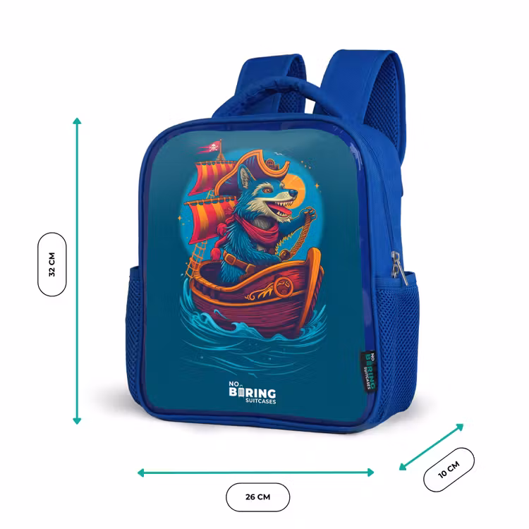 Kids backpack - Blue - Pirate raccoon on a boat — 6