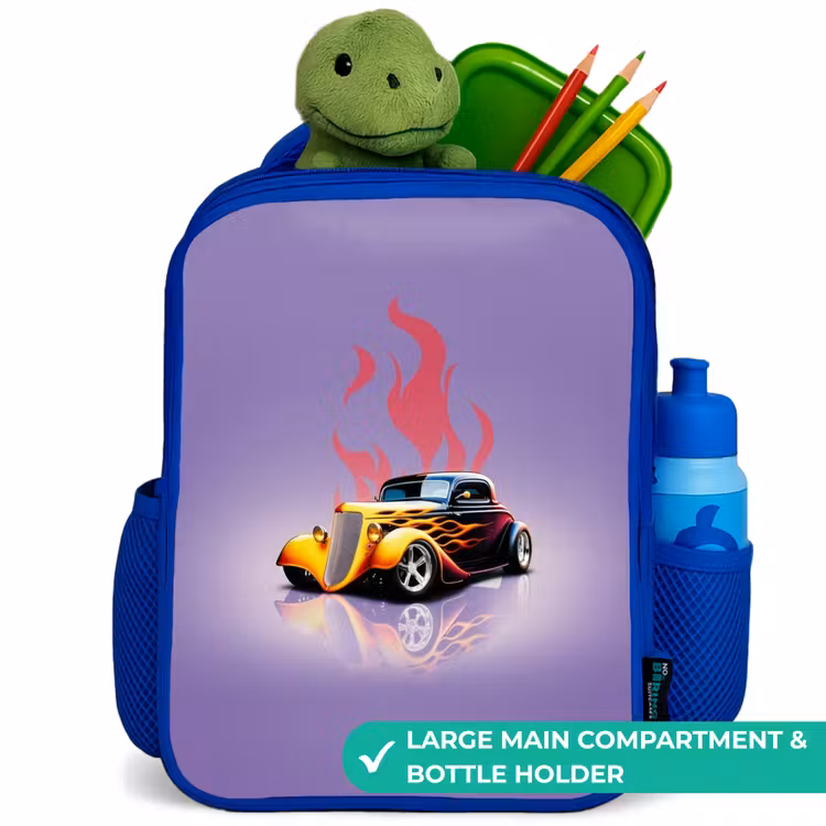 Kids backpack - Blue - Yellow car with pink flames — 5