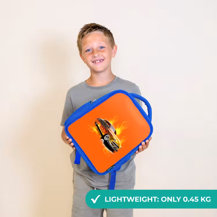 Kids backpack - Blue - Yellow car with yellow flames — 3