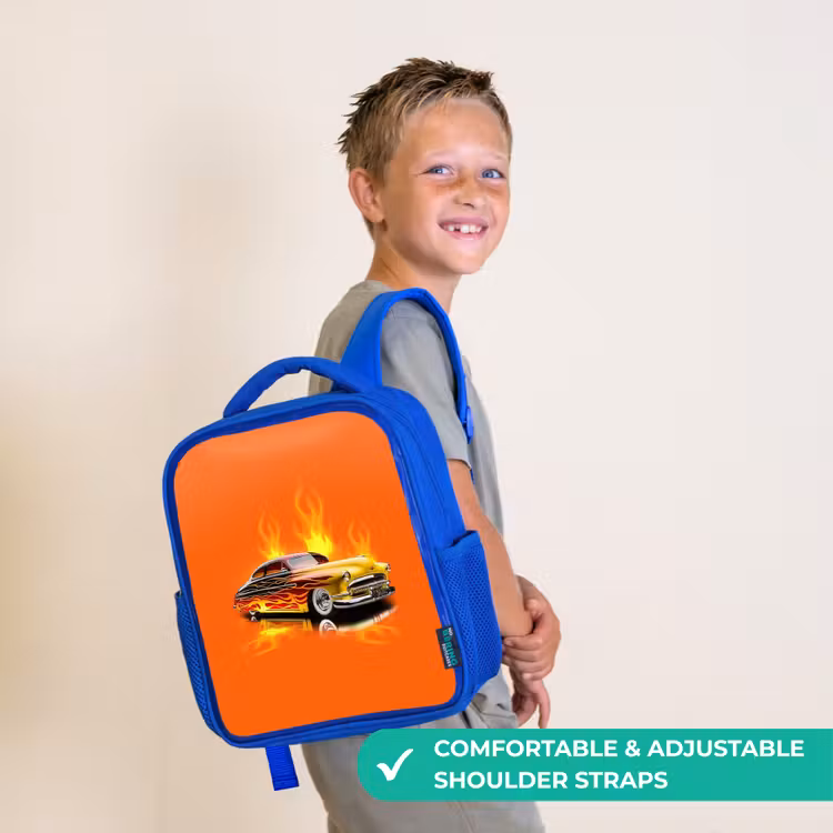 Kids backpack - Blue - Yellow car with yellow flames — 4