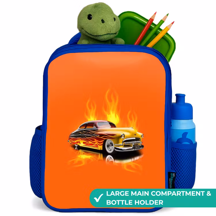 Kids backpack - Blue - Yellow car with yellow flames — 5
