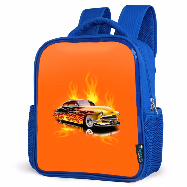 Kids backpack - Blue - Yellow car with yellow flames — 7