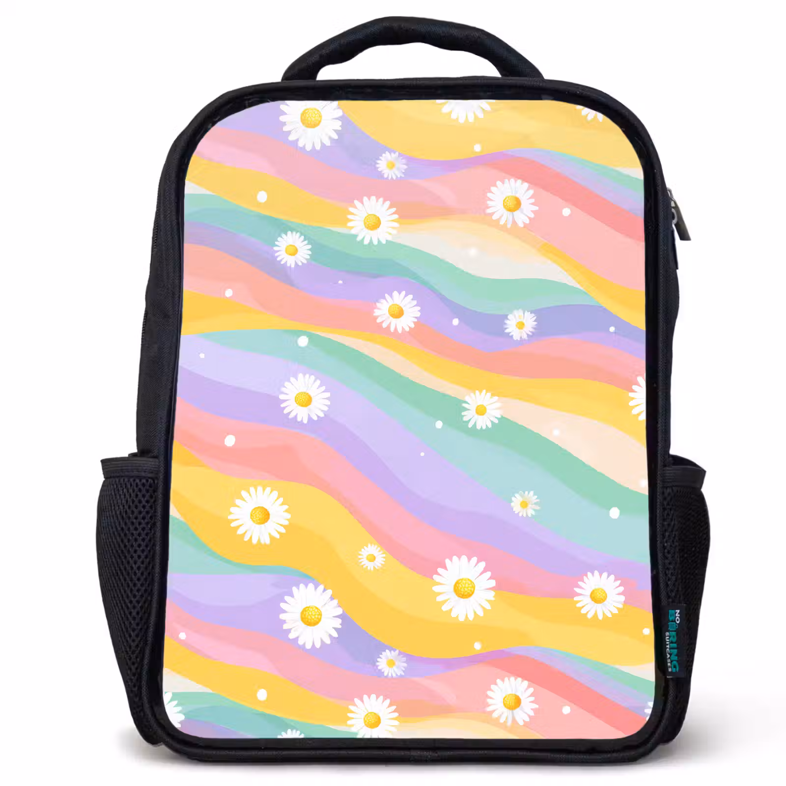 Kids backpack - Black - Daisies - Colorful - Pastel — 1