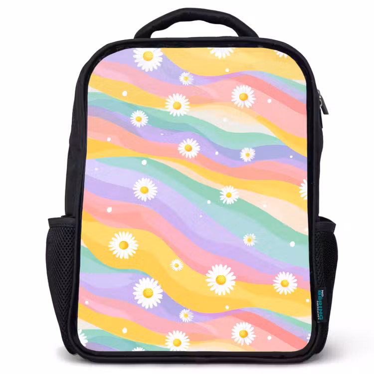 Kids backpack - Black - Daisies - Colorful - Pastel — 1
