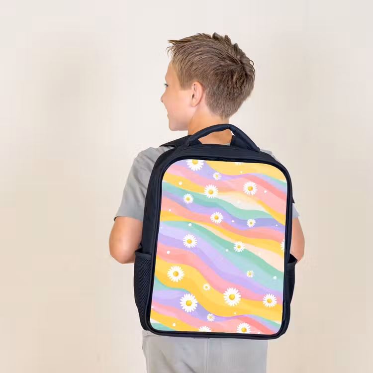 Kids backpack - Black - Daisies - Colorful - Pastel — 2