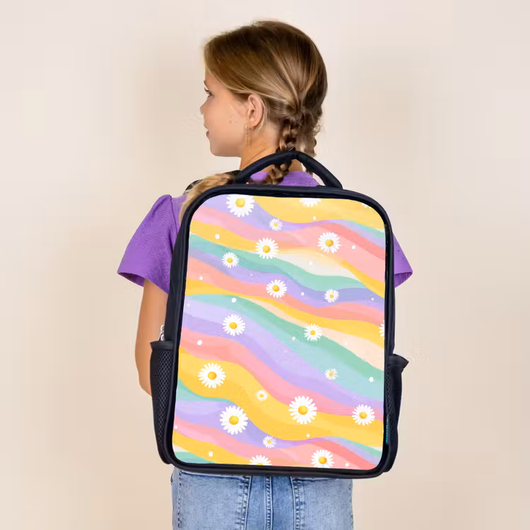 Kids backpack - Black - Daisies - Colorful - Pastel — 4