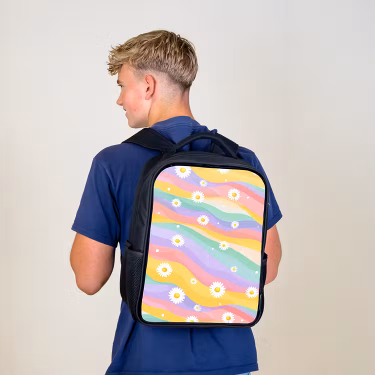 Kids backpack - Black - Daisies - Colorful - Pastel — 5