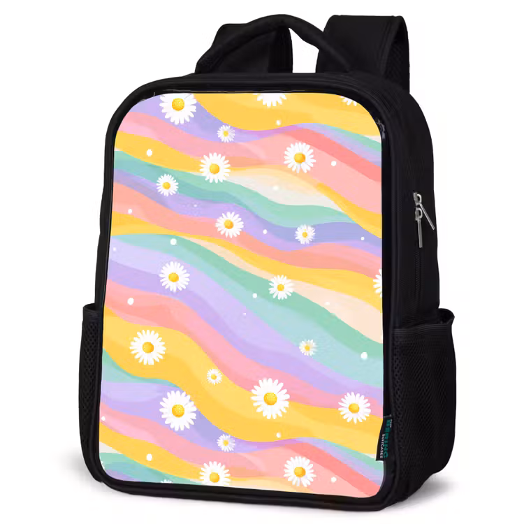 Kids backpack - Black - Daisies - Colorful - Pastel — 6