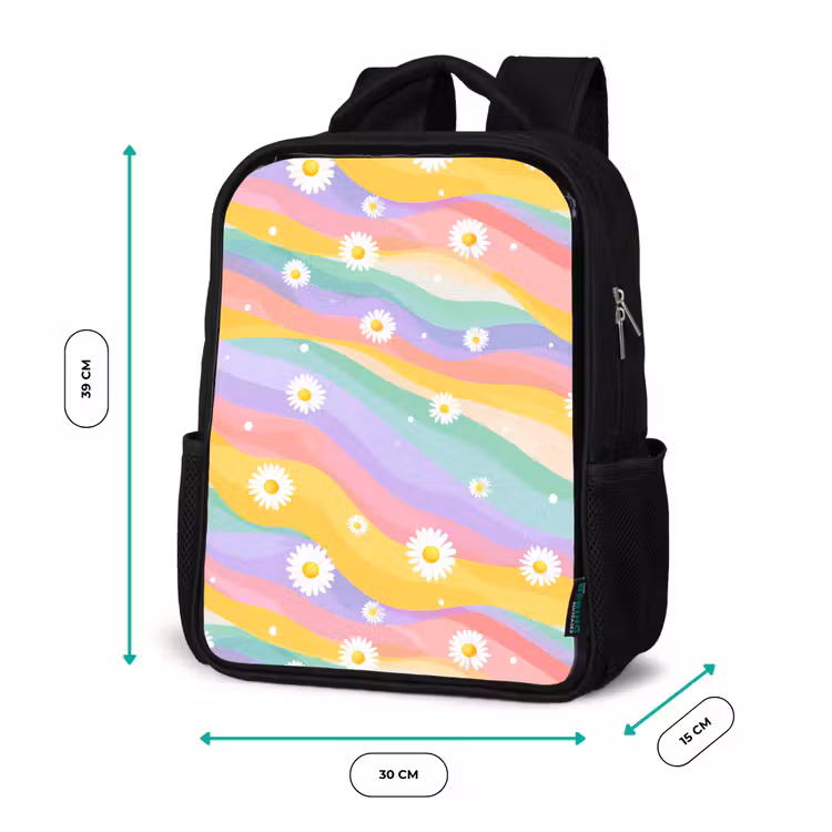 Kids backpack - Black - Daisies - Colorful - Pastel — 8
