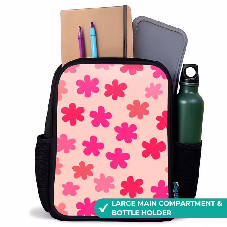 Kids backpack - Black - Flowers - Pattern - Pink — 10