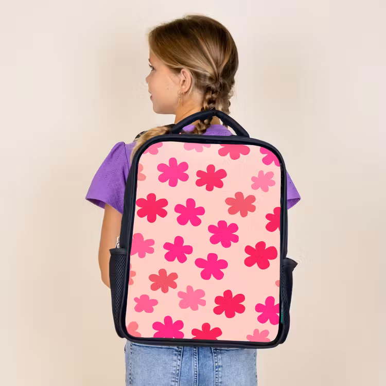 Kids backpack - Black - Flowers - Pattern - Pink — 4
