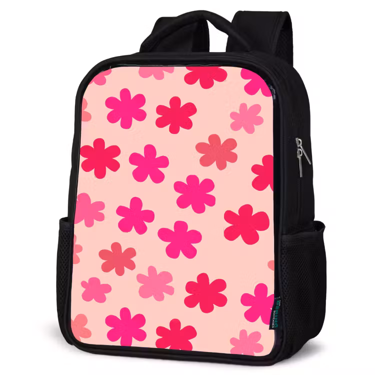 Kids backpack - Black - Flowers - Pattern - Pink — 6