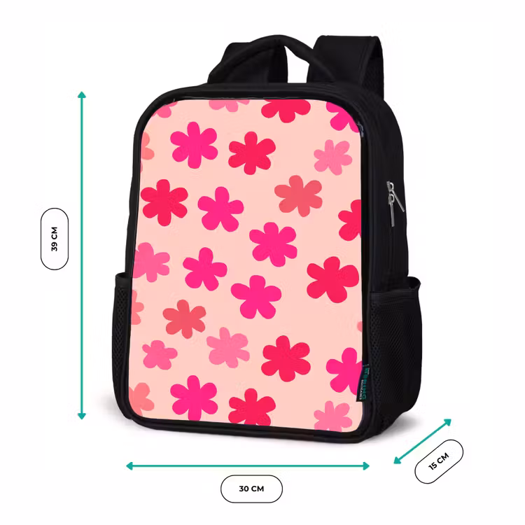 Kids backpack - Black - Flowers - Pattern - Pink — 8