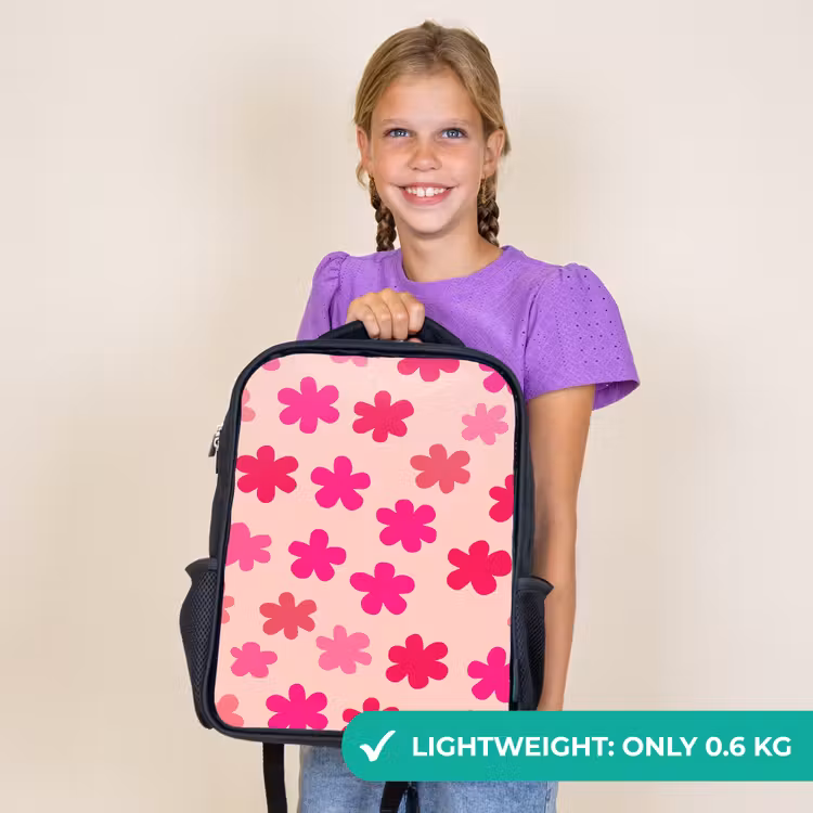 Kids backpack - Black - Flowers - Pattern - Pink — 9