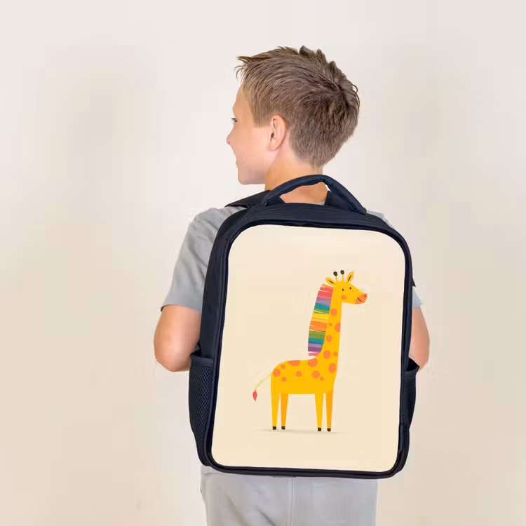 Kids backpack - Black - Giraffe - Rainbow Mane - Beige — 2