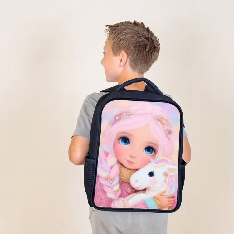 Kids backpack - Black - Girl - Unicorn - Pink — 2