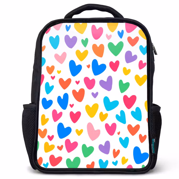 Kids backpack - Black - Hearts - Colorful - Pattern - Vibrant — 1