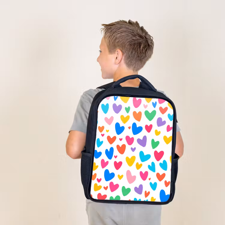Kids backpack - Black - Hearts - Colorful - Pattern - Vibrant — 2