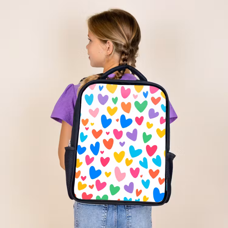 Kids backpack - Black - Hearts - Colorful - Pattern - Vibrant — 4