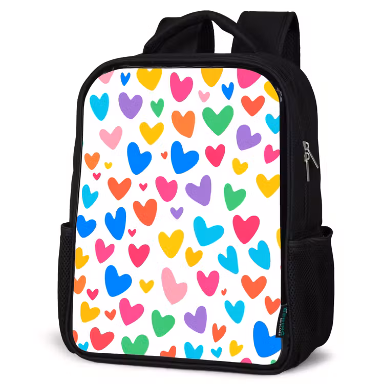 Kids backpack - Black - Hearts - Colorful - Pattern - Vibrant — 6