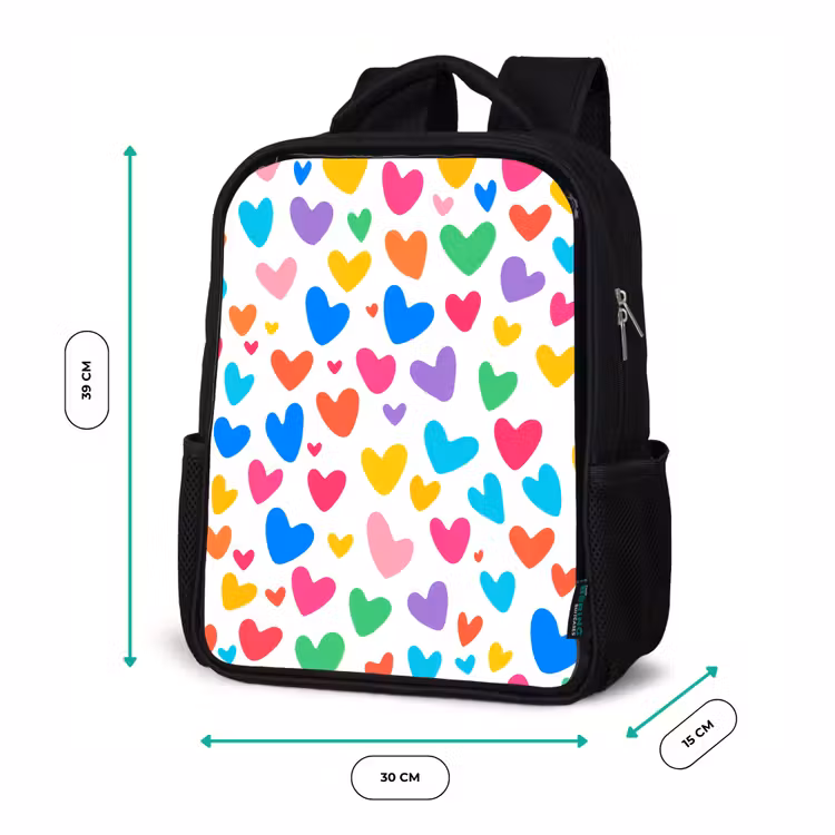 Kids backpack - Black - Hearts - Colorful - Pattern - Vibrant — 8