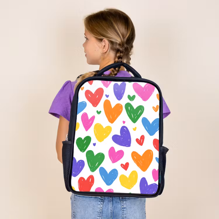 Kids backpack - Black - Hearts - Pattern - Colorful — 4
