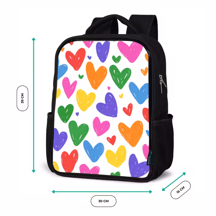 Kids backpack - Black - Hearts - Pattern - Colorful — 8