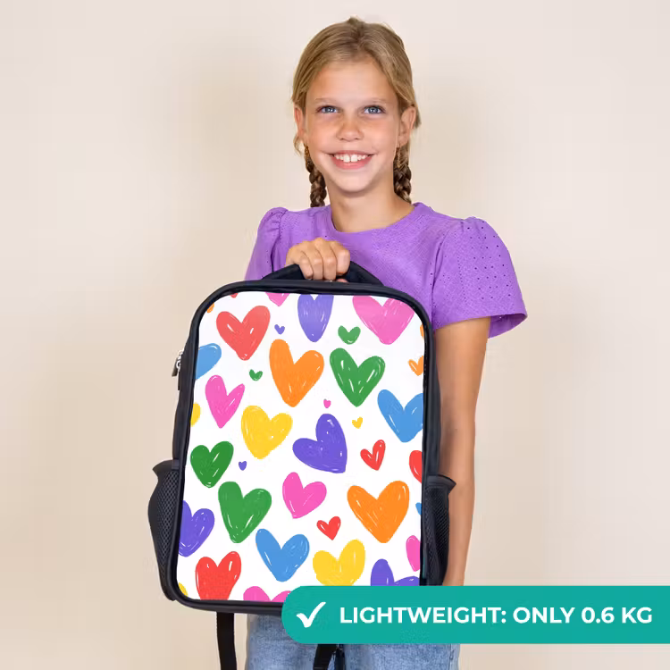 Kids backpack - Black - Hearts - Pattern - Colorful — 9