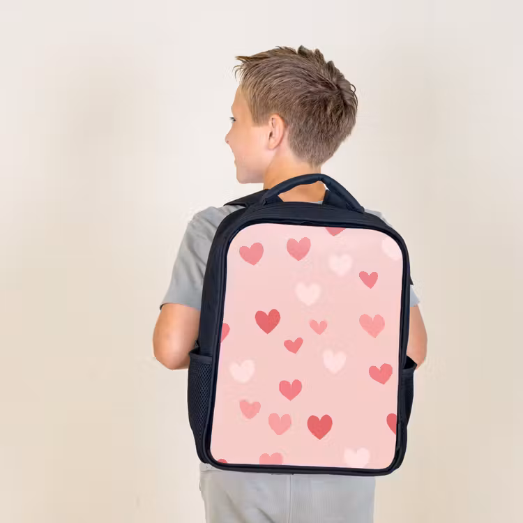Kids backpack - Black - Hearts - Pattern - Pink — 2