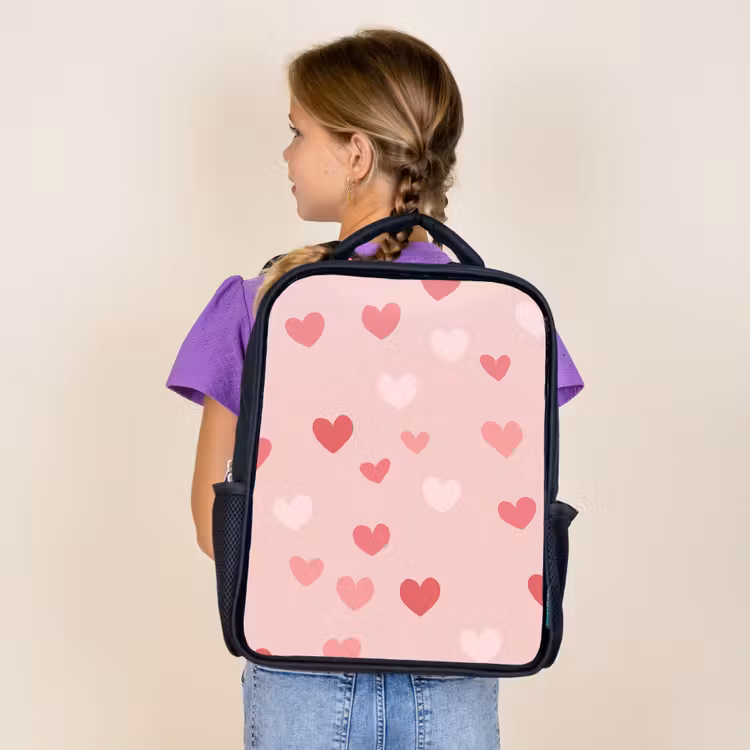 Kids backpack - Black - Hearts - Pattern - Pink — 4