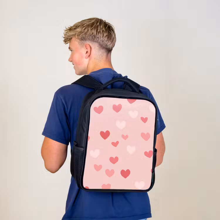 Kids backpack - Black - Hearts - Pattern - Pink — 5