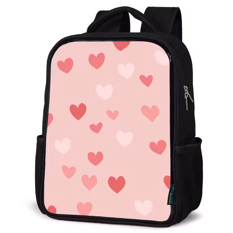 Kids backpack - Black - Hearts - Pattern - Pink — 6