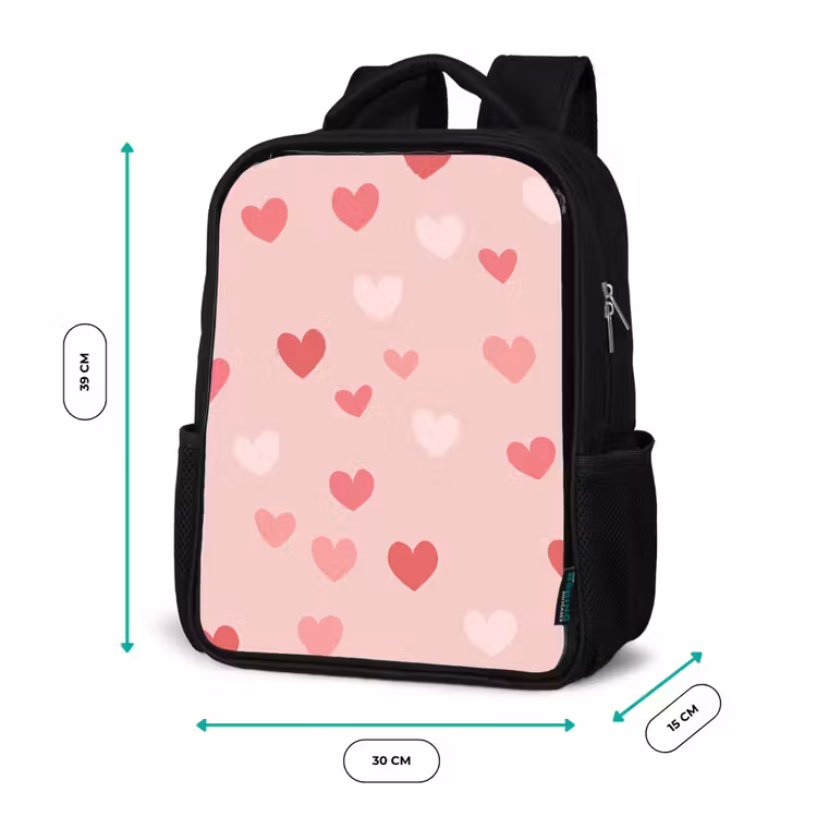 Kids backpack - Black - Hearts - Pattern - Pink — 8