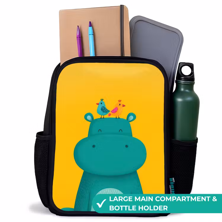 Kids backpack - Black - Hippo - Birds - Green - Yellow — 10