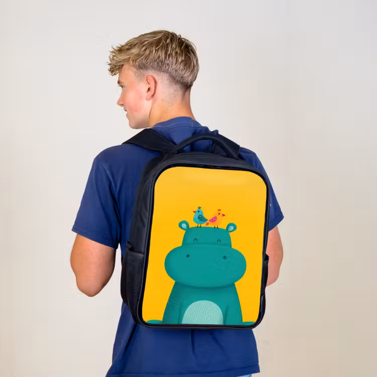 Kids backpack - Black - Hippo - Birds - Green - Yellow — 5