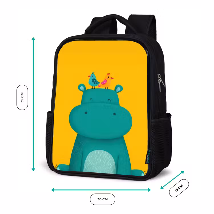 Kids backpack - Black - Hippo - Birds - Green - Yellow — 8