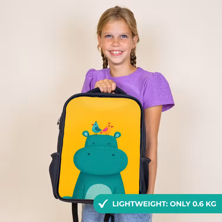 Kids backpack - Black - Hippo - Birds - Green - Yellow — 9