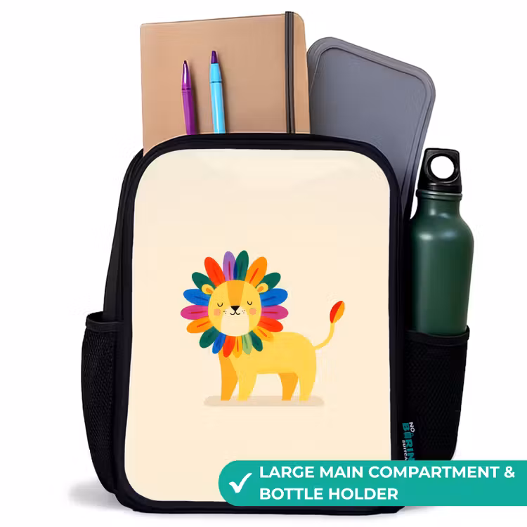 Kids backpack - Black - Lion - Colorful mane - Beige — 10
