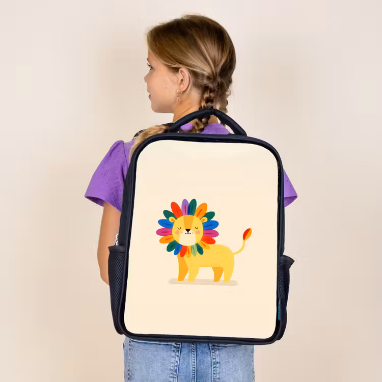 Kids backpack - Black - Lion - Colorful mane - Beige — 4