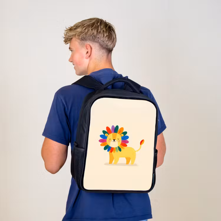 Kids backpack - Black - Lion - Colorful mane - Beige — 5