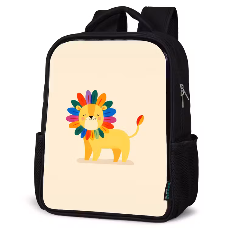 Kids backpack - Black - Lion - Colorful mane - Beige — 6