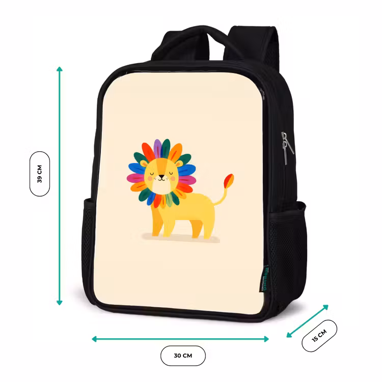 Kids backpack - Black - Lion - Colorful mane - Beige — 8