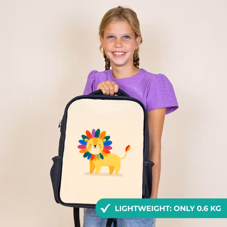 Kids backpack - Black - Lion - Colorful mane - Beige — 9