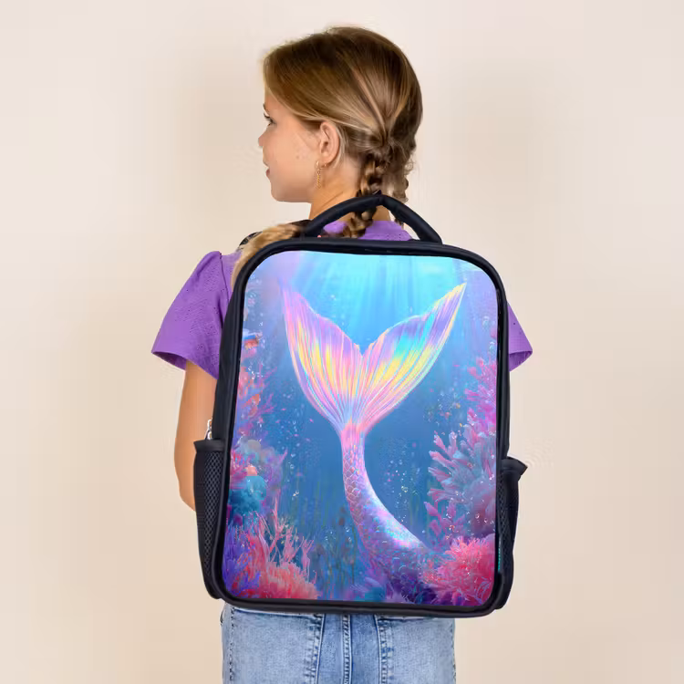 Kids backpack - Black - Mermaid tail - Coral - Water — 4