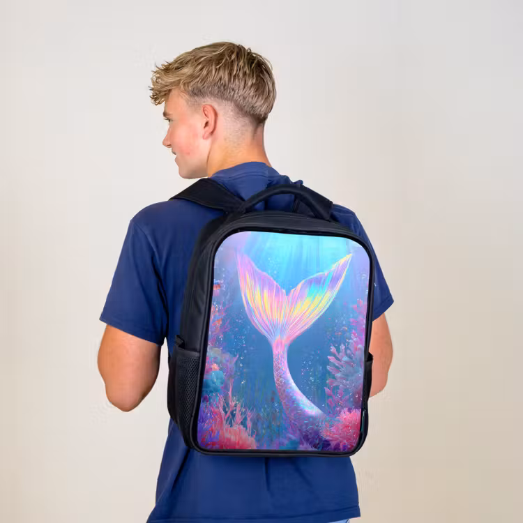 Kids backpack - Black - Mermaid tail - Coral - Water — 5