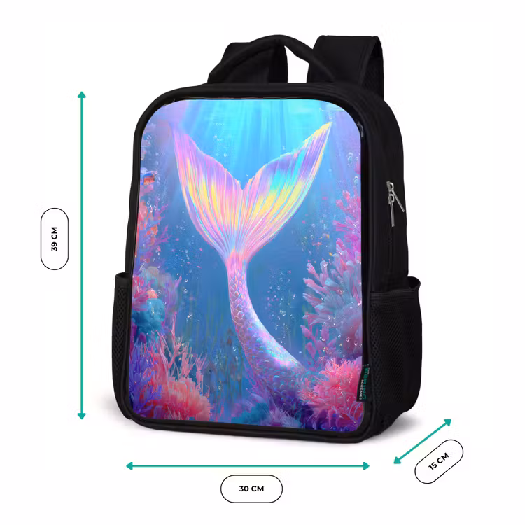 Kids backpack - Black - Mermaid tail - Coral - Water — 8