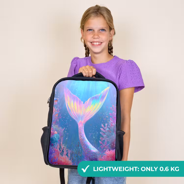 Kids backpack - Black - Mermaid tail - Coral - Water — 9