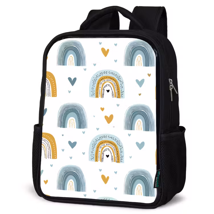 Kids backpack - Black - Pattern - Rainbow - Hearts — 6
