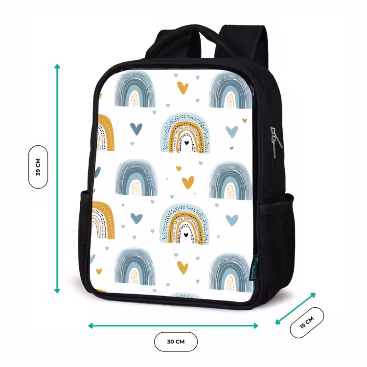 Kids backpack - Black - Pattern - Rainbow - Hearts — 8